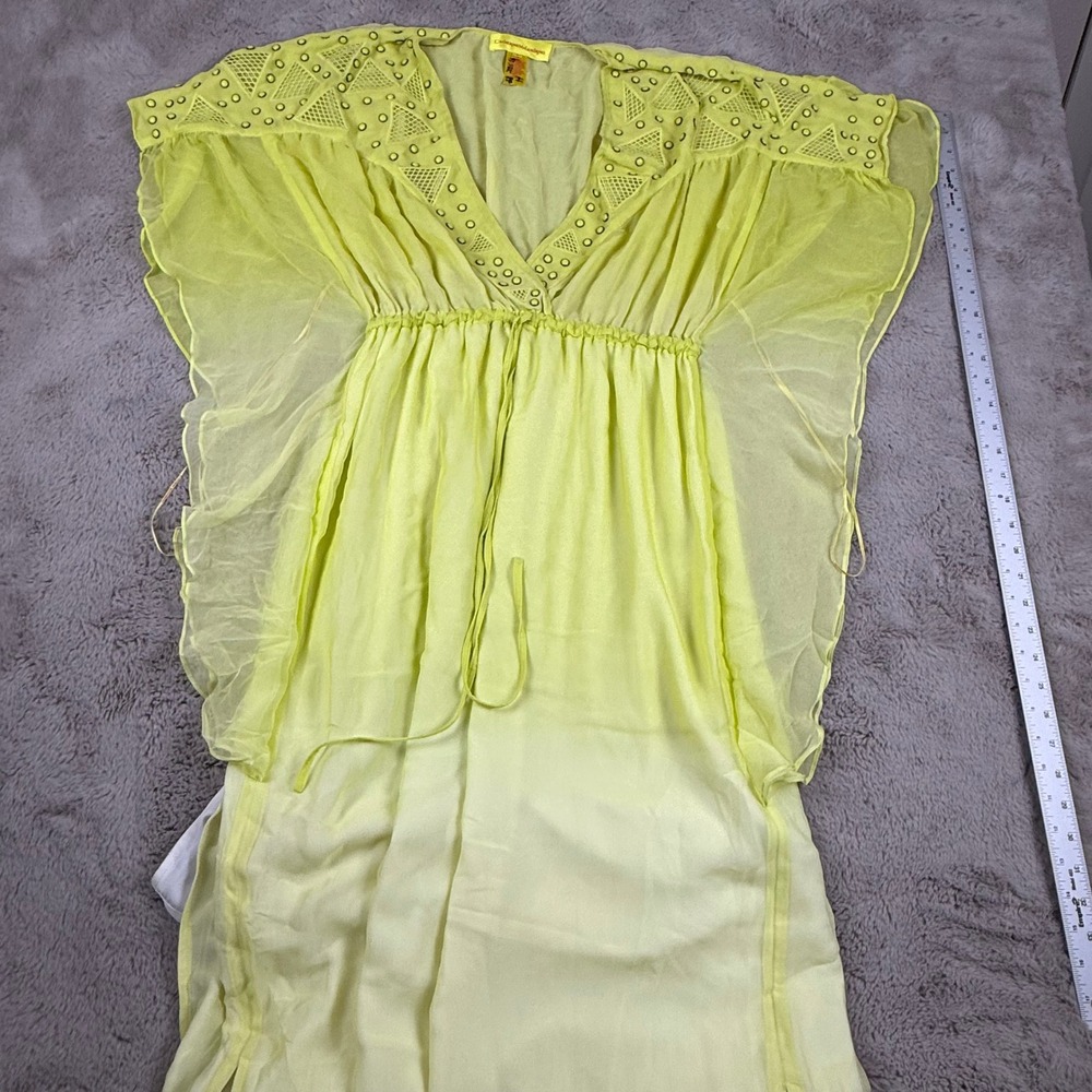 Catherine Malandrino kimono Maxi Dress Sheer Silk Yellow Drawstring L‎ Fairy Y2K